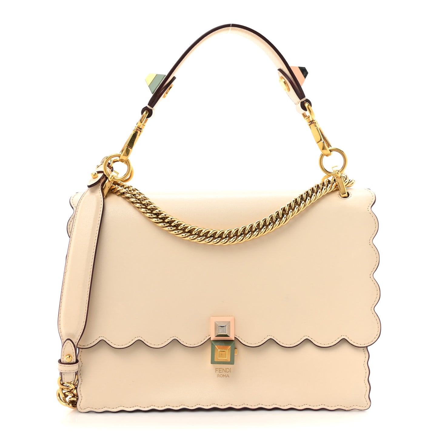 Vitello Liberty Scalloped Studded Kan I Shoulder Bag Camelia