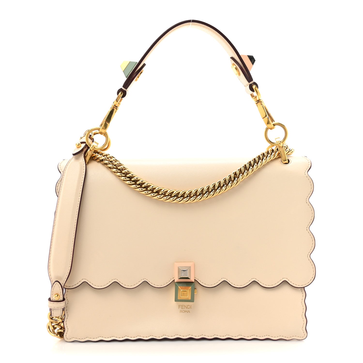 Fendi Vitello Liberty Scalloped Studded Kan I Shoulder Bag Camelia 1 of 16