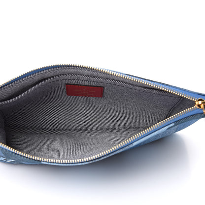 Louis Vuitton Denim Damier Monogram Patchwork Neverfull MM Pochette Blue Rouge 5 of 7