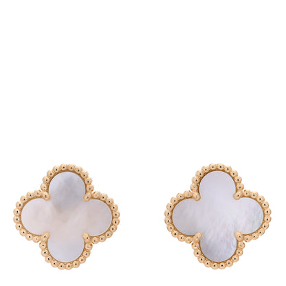 Van Cleef & Arpels 18K Yellow Gold Mother of Pearl Vintage Alhambra Earrings 1 of 5