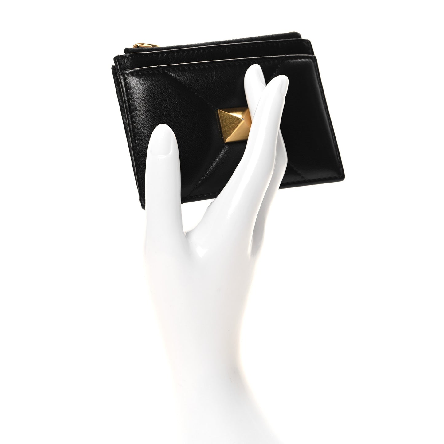 Nappa Roman Stud Zip Card Holder Black