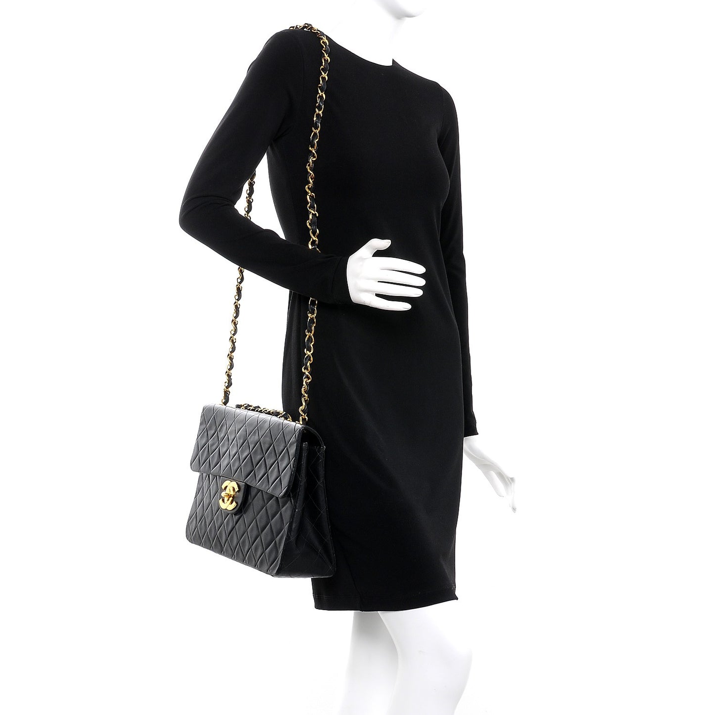 Lambskin Quilted XL Jumbo Single Flap Black