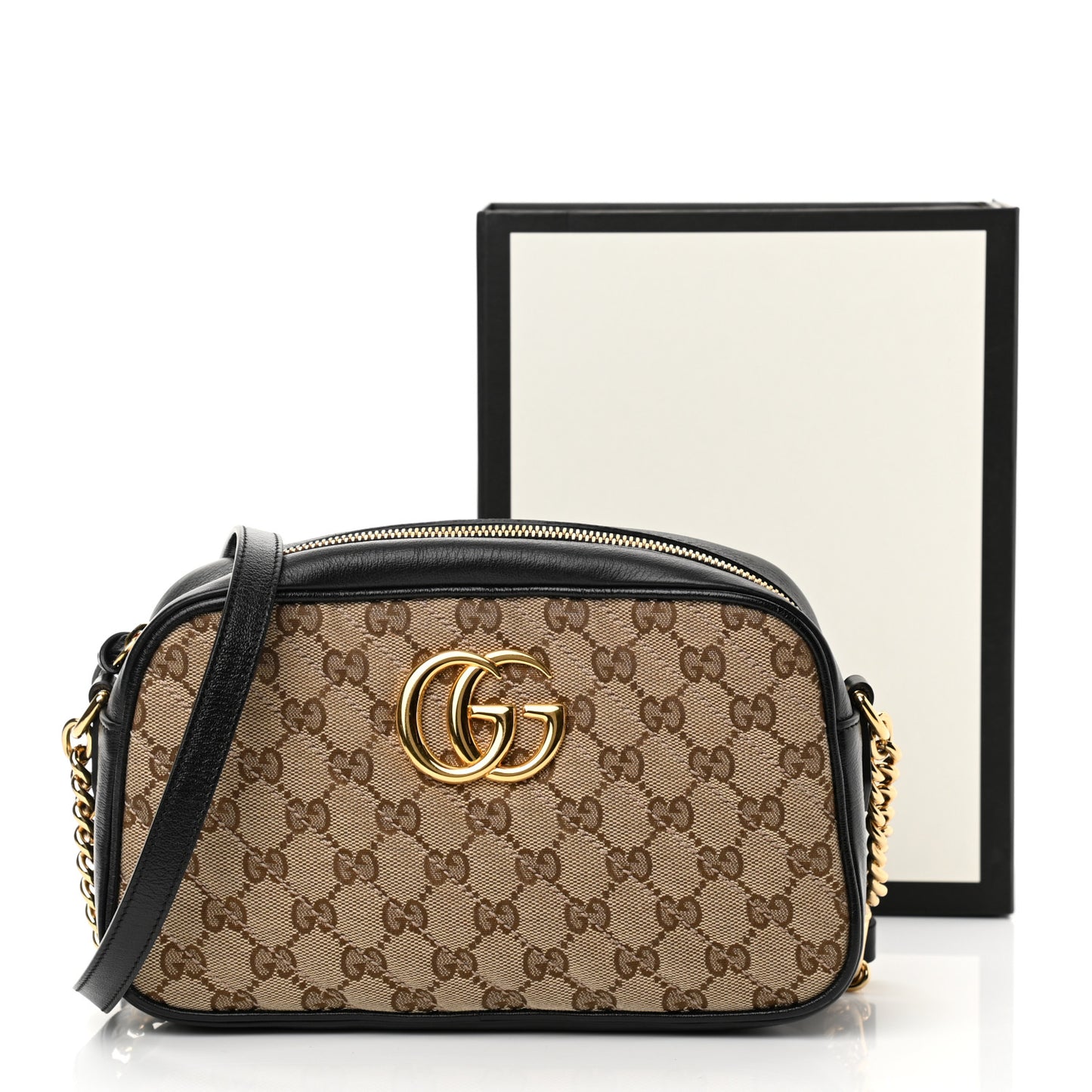 Monogram Matelasse Diagonal Small GG Marmont Chain Shoulder Bag Beige Black