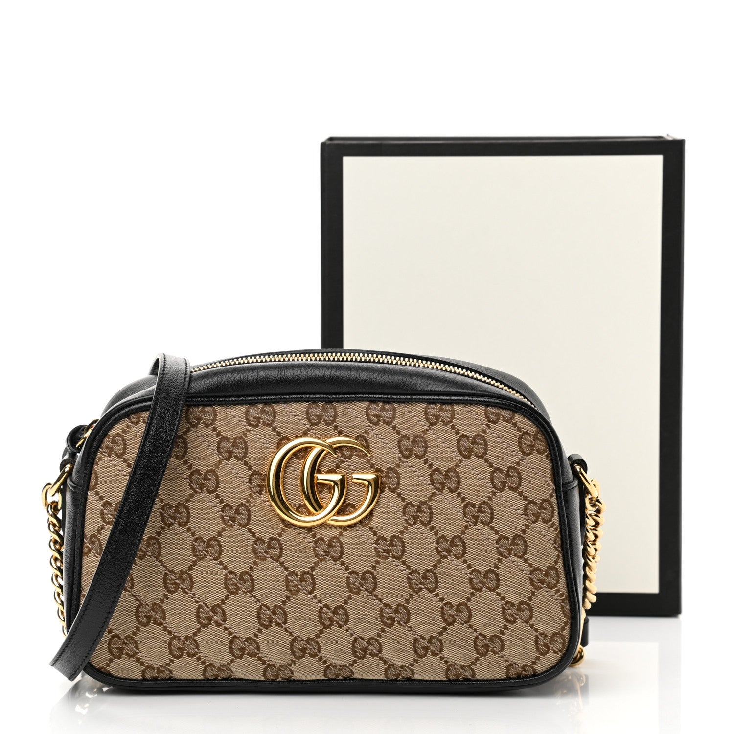 Gucci Monogram Matelasse Diagonal Small GG Marmont Chain Shoulder Bag Beige Black 11 of 11