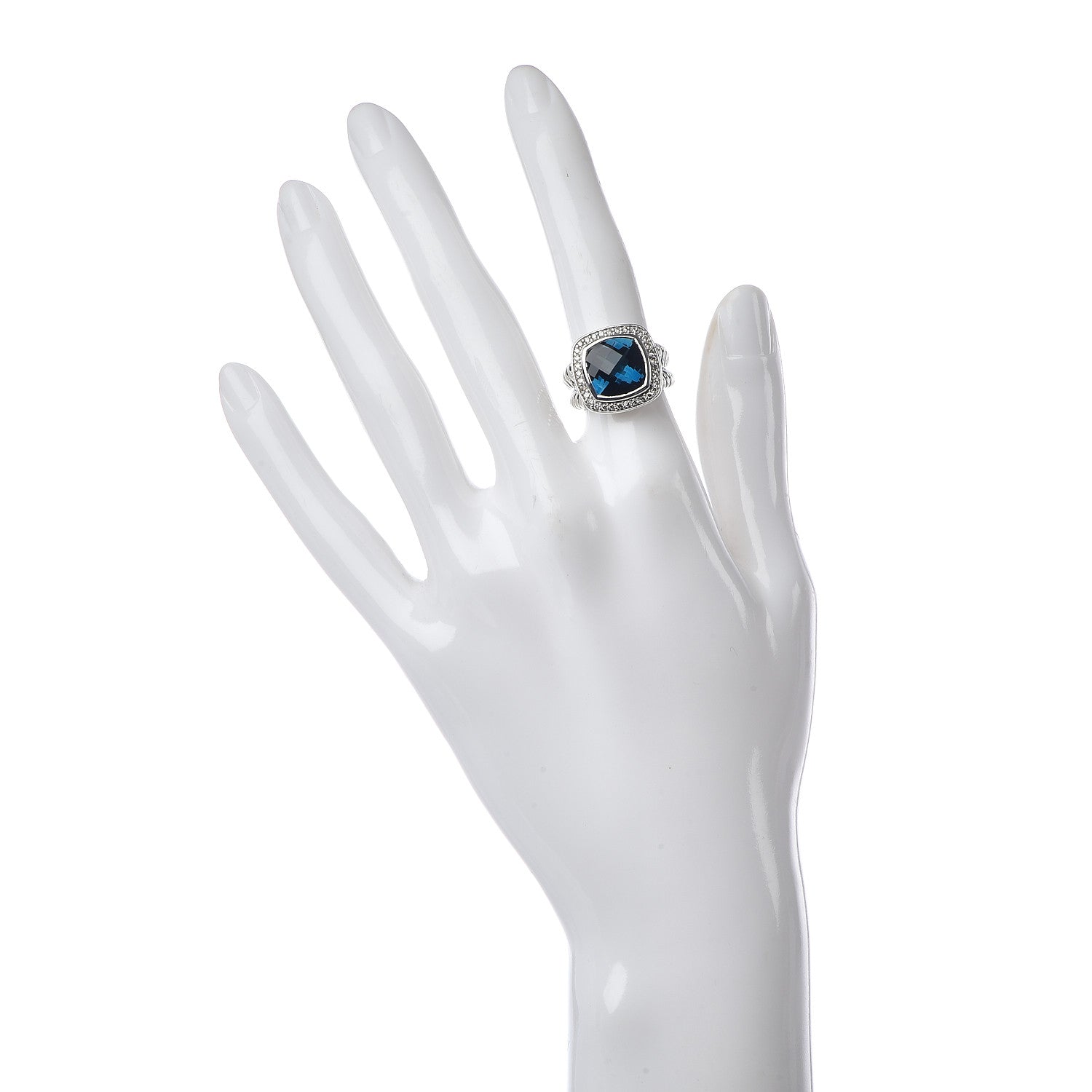 David Yurman Sterling Silver Diamond Hampton Blue Topaz 11mm Albion Ring 49 5 2 of 5