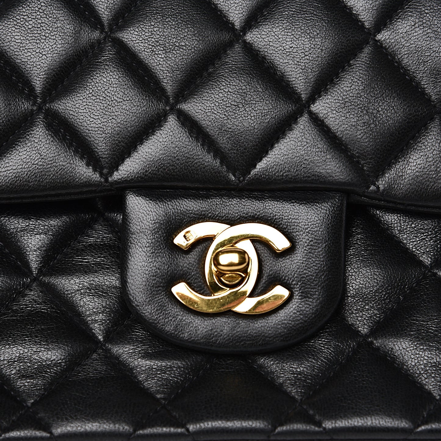 Lambskin Quilted Medium Double Flap Black