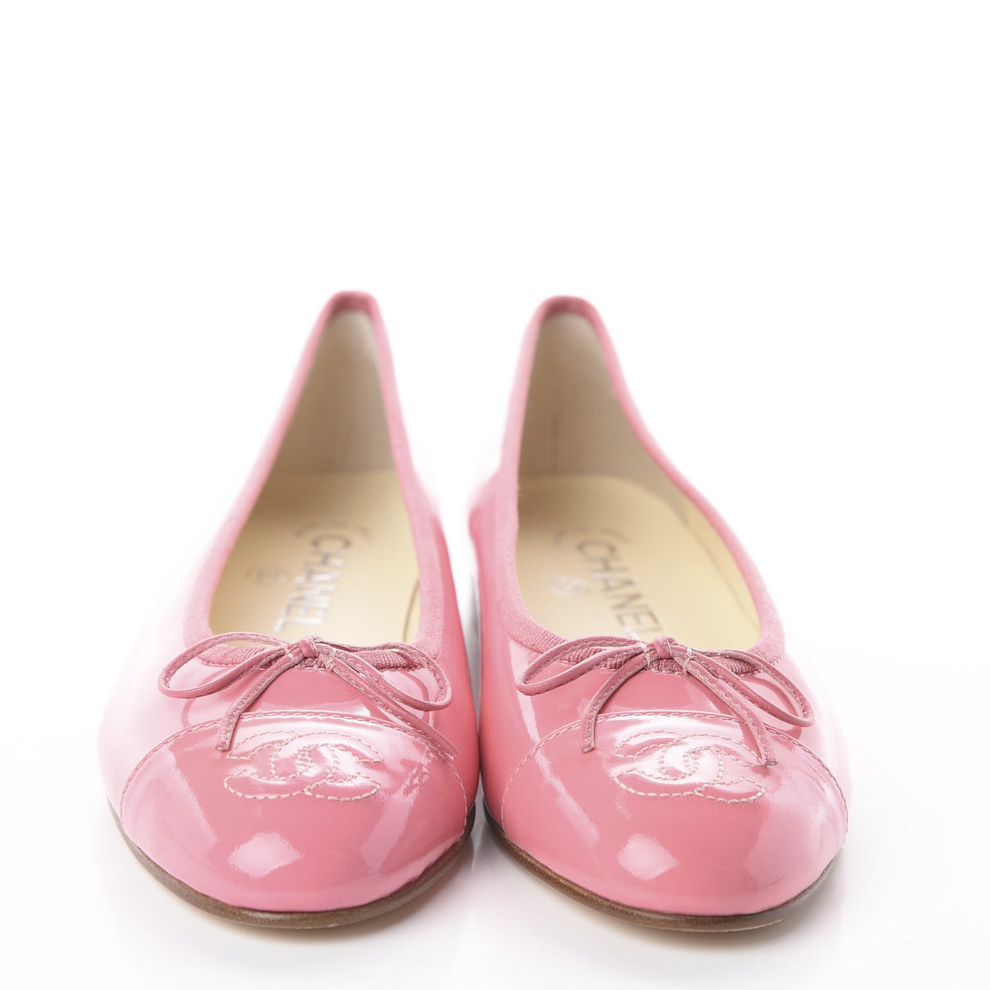 Patent Calfskin CC Cap Toe Ballerina Flats 35 Pink