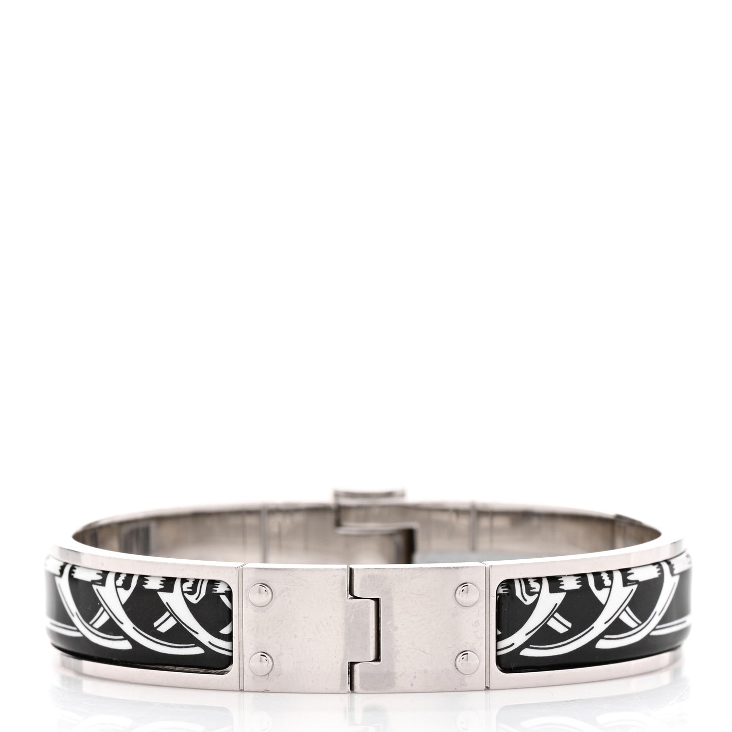 Enamel Printed Narrow Balades Equestres Positif Negatif Hinged Bracelet S Black