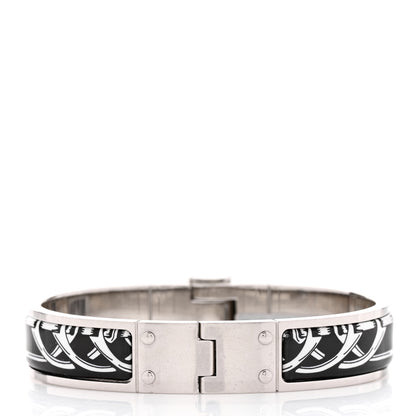 Hermes Enamel Printed Narrow Balades Equestres Positif Negatif Hinged Bracelet S Black 3 of 6