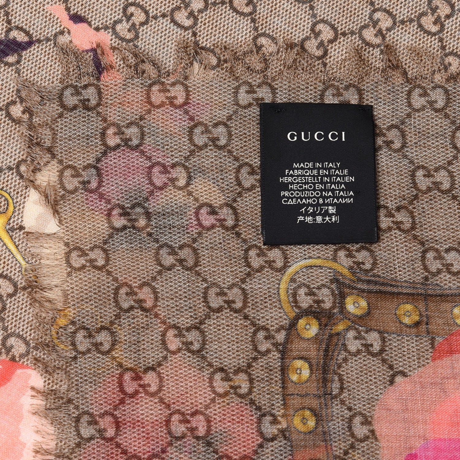 Gucci Wool Jacquard GG Monogram Big Panshie Fringe Shawl Roseate Beige 3 of 4