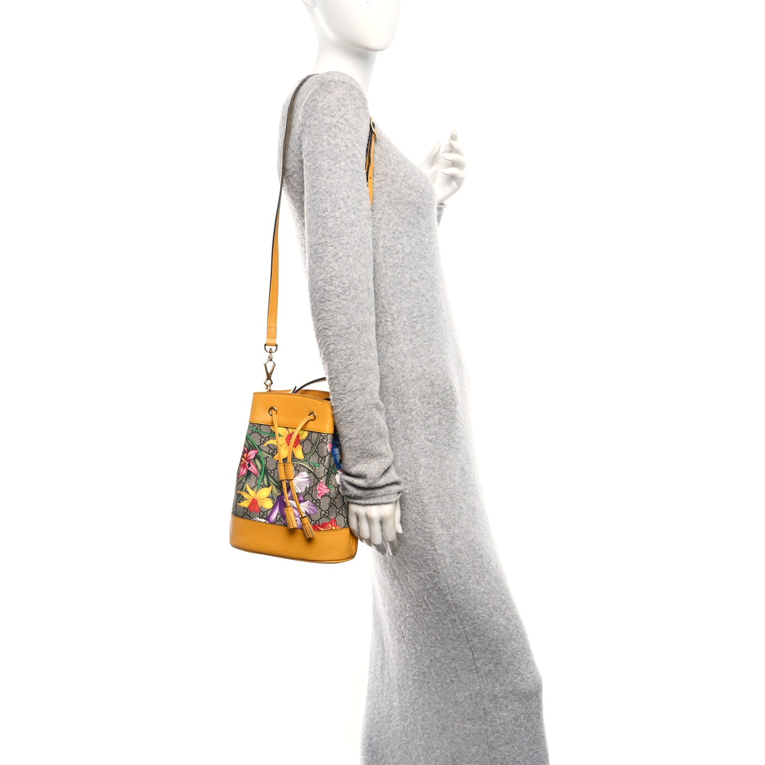 Gucci GG Supreme Monogram Flora Small Ophidia Bucket Bag Beige Multicolor Crop 2 of 10
