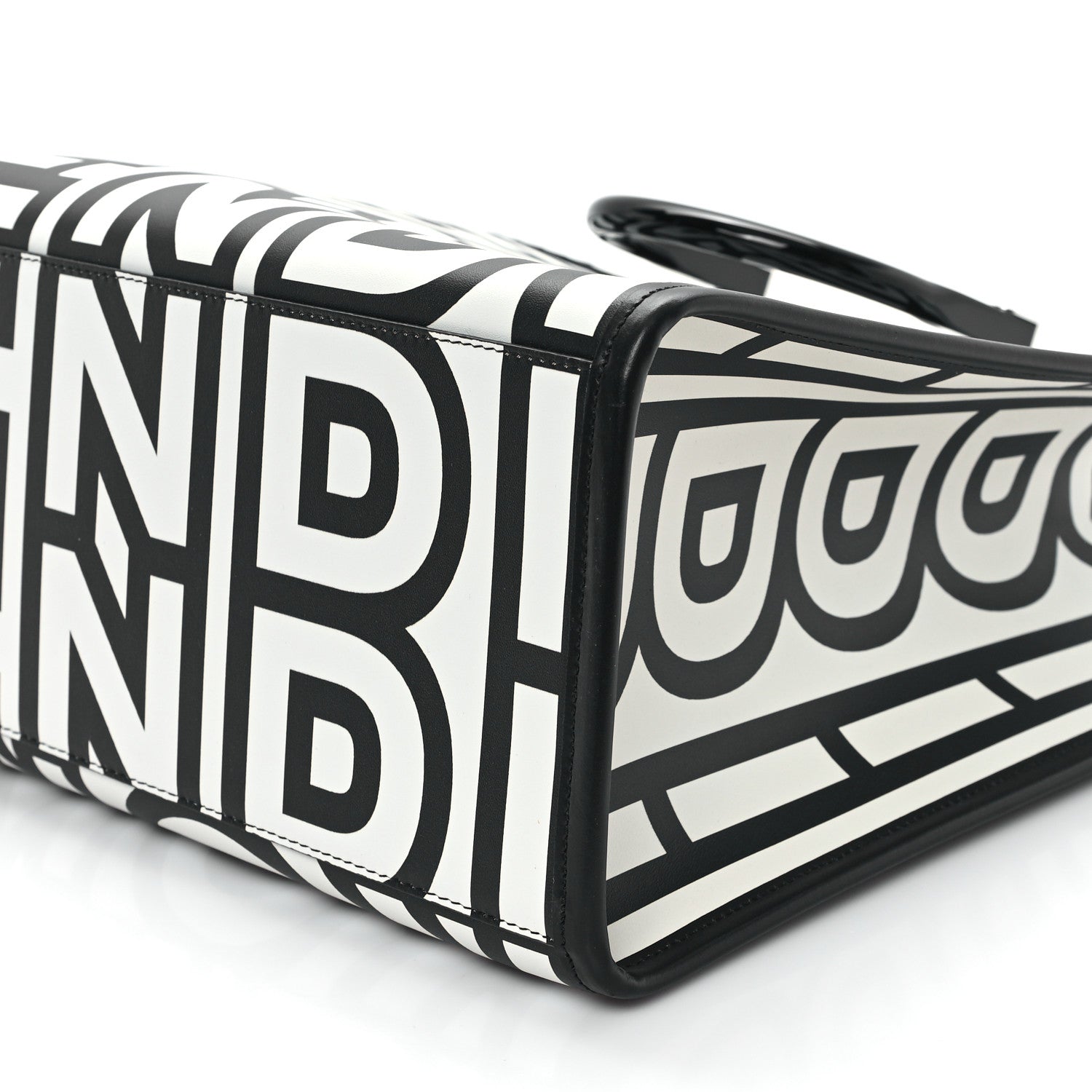 Fendi X MARC JACOBS Vitello King Logo Print Medium Fendi Sunshine Shopper Tote Black White 10 of 10
