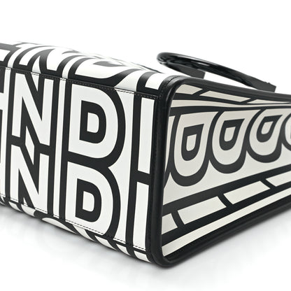 Fendi X MARC JACOBS Vitello King Logo Print Medium Fendi Sunshine Shopper Tote Black White 10 of 10