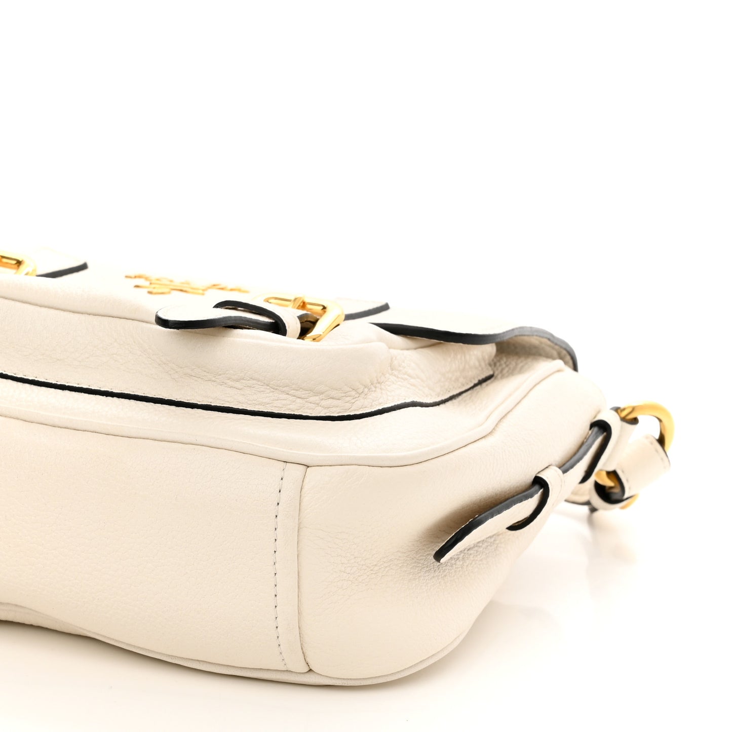 Vitello Phenix Double Buckle Messenger Bag White