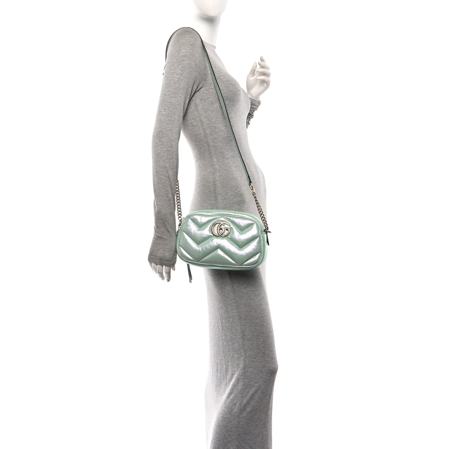 Iridescent Nappa Chevron Matelasse Small GG Marmont Chain Shoulder Bag Iridescent Salvy Green