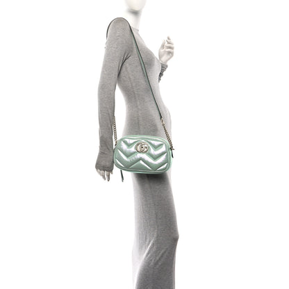 Gucci Iridescent Nappa Chevron Matelasse Small GG Marmont Chain Shoulder Bag Iridescent Salvy Green 2 of 10