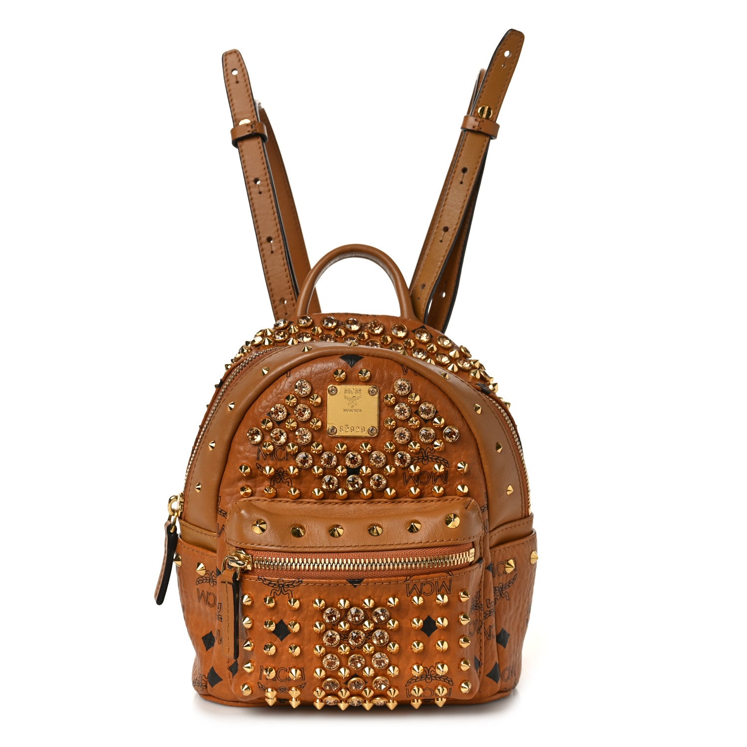 MCM Visetos Swarovski X-Mini Stark Diamond Backpack Cognac 1 of 10