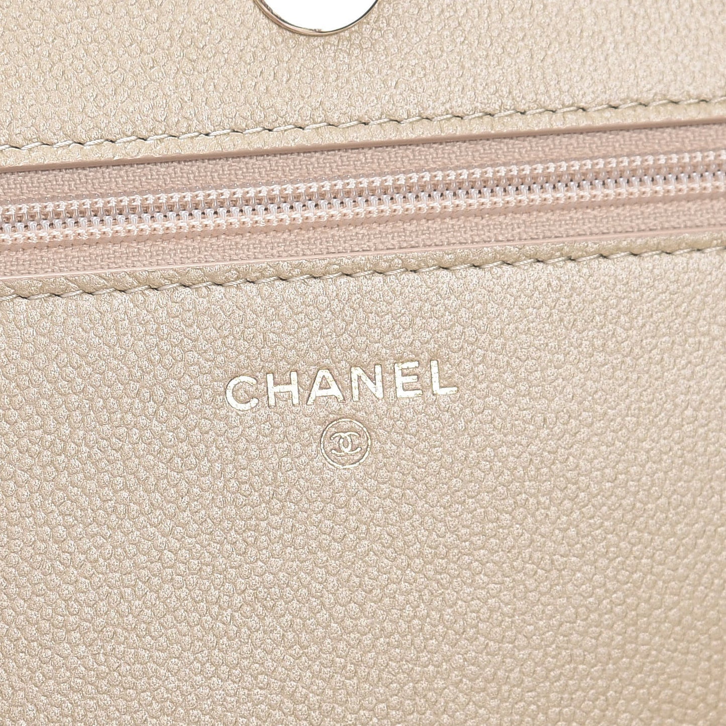 Metallic Caviar Quilted Boy Wallet On Chain WOC Light Gold