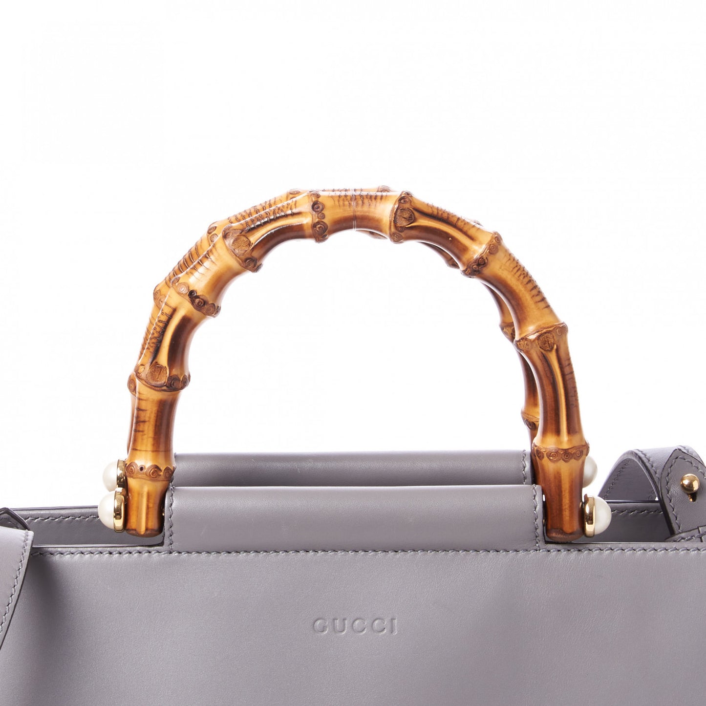 Nappa Bamboo Medium Nymphaea Top Handle Bag Deep Grey