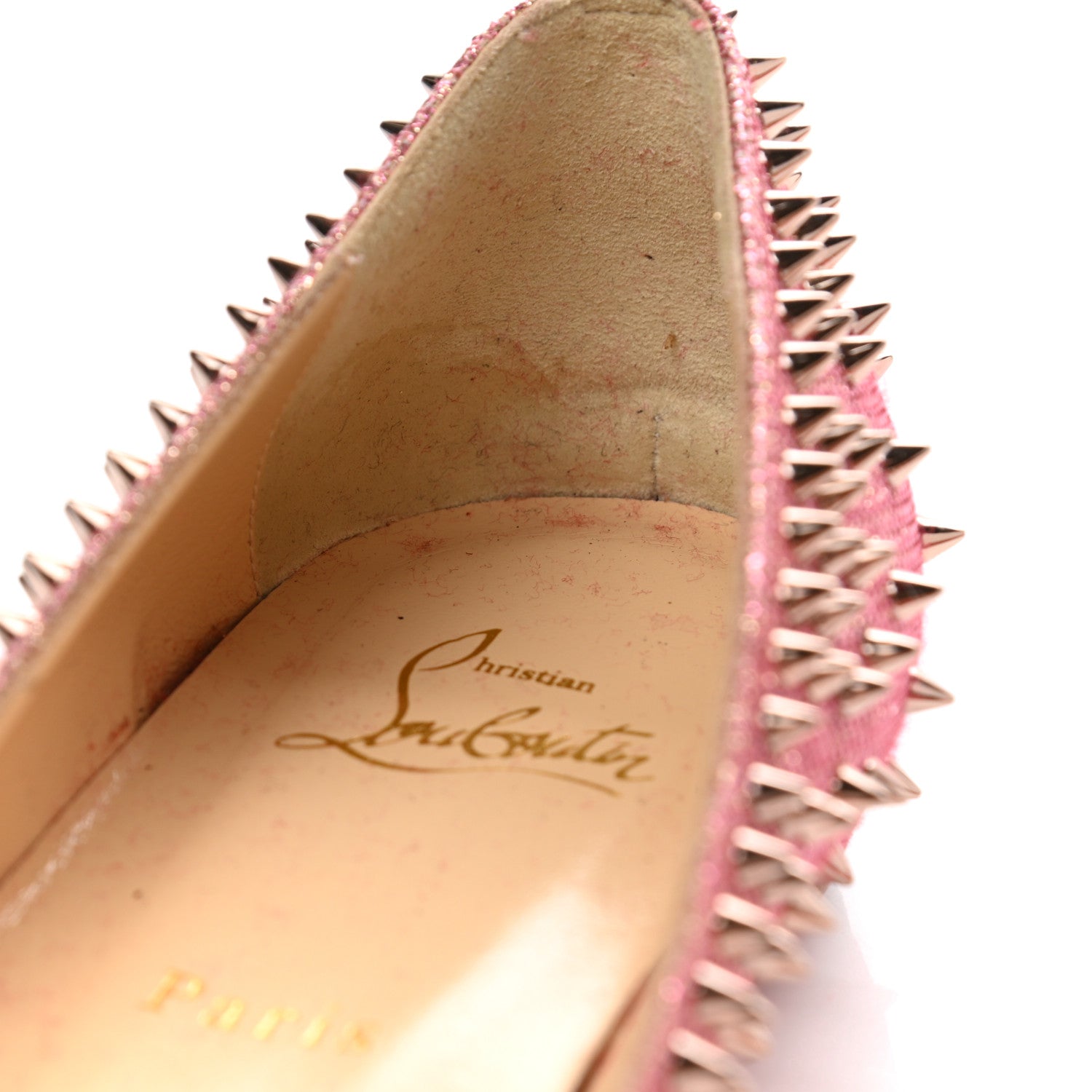 Christian Louboutin Glitter Diams Follies Spikes Flats 38 Pink