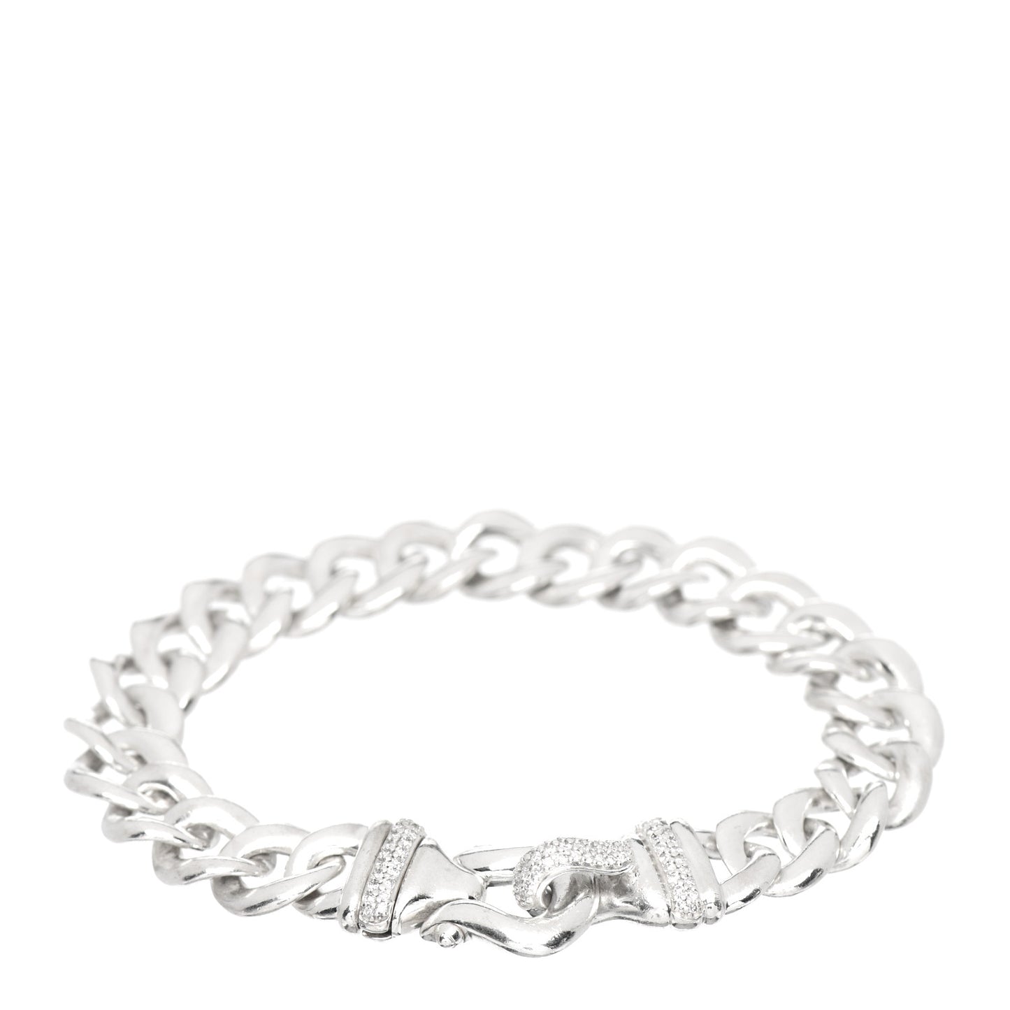 Sterling Silver Diamond 12mm Curb Link Buckle Bracelet