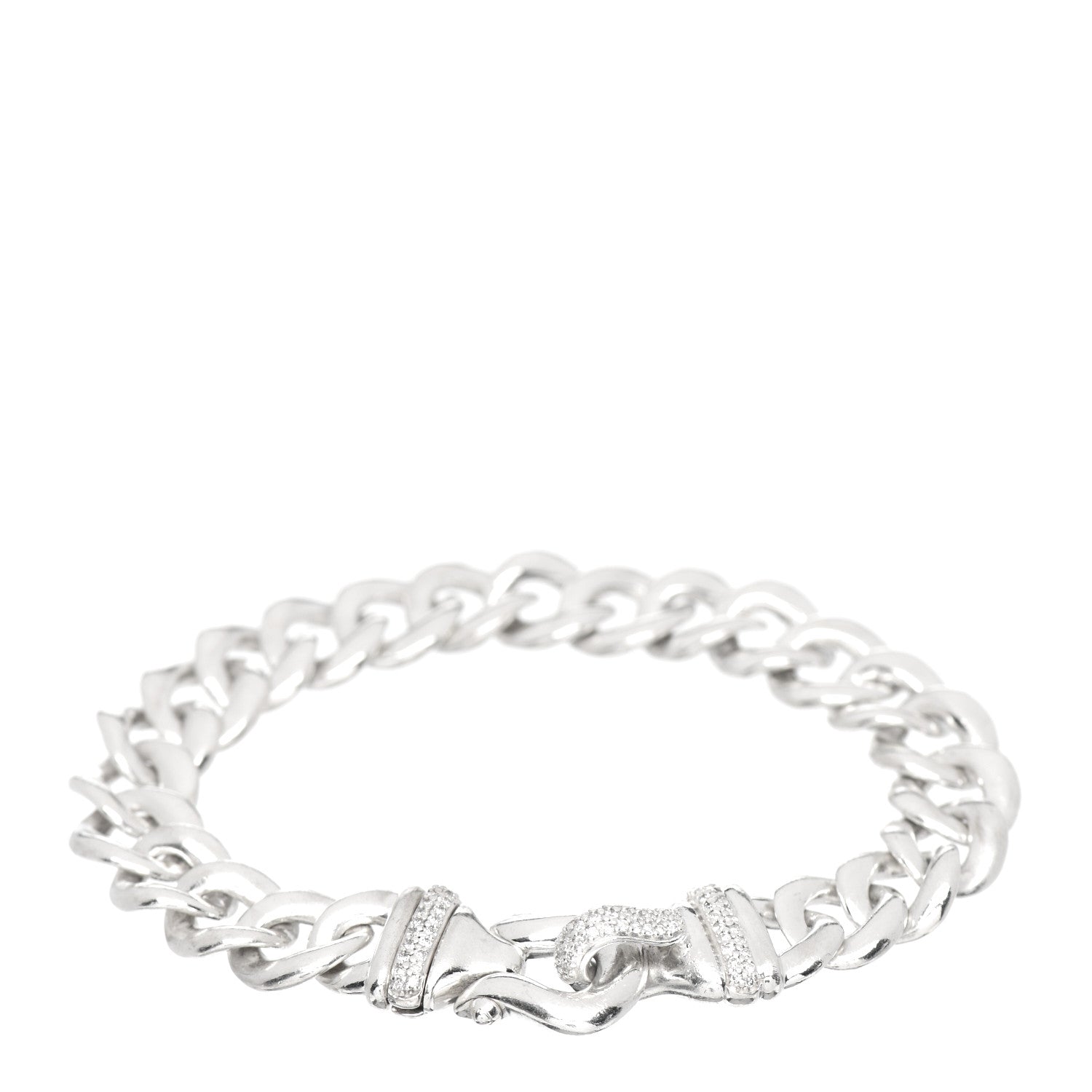 David Yurman Sterling Silver Diamond 12mm Curb Link Buckle Bracelet 1 of 4