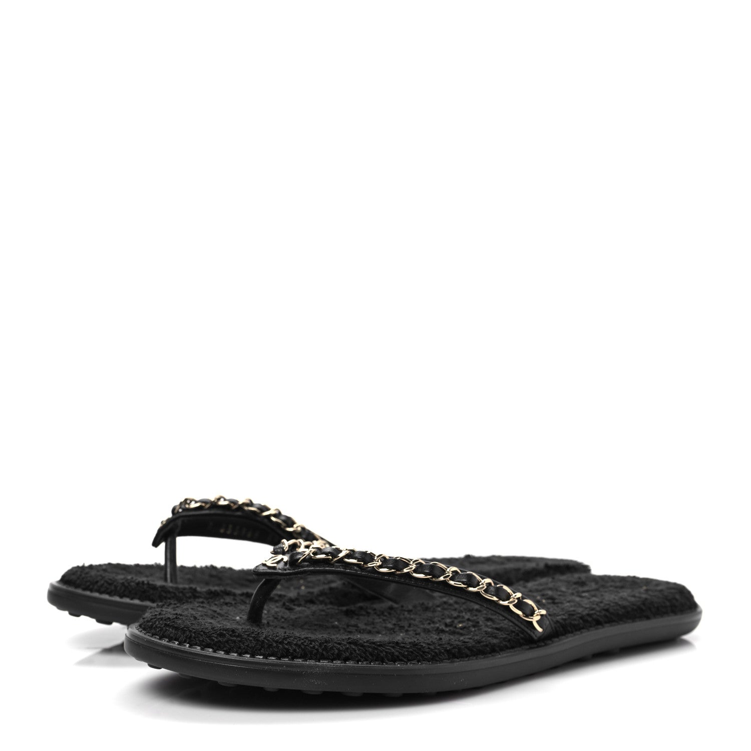 Chanel Lambskin CC Chain Thong Sandals 38 Black 3 of 8