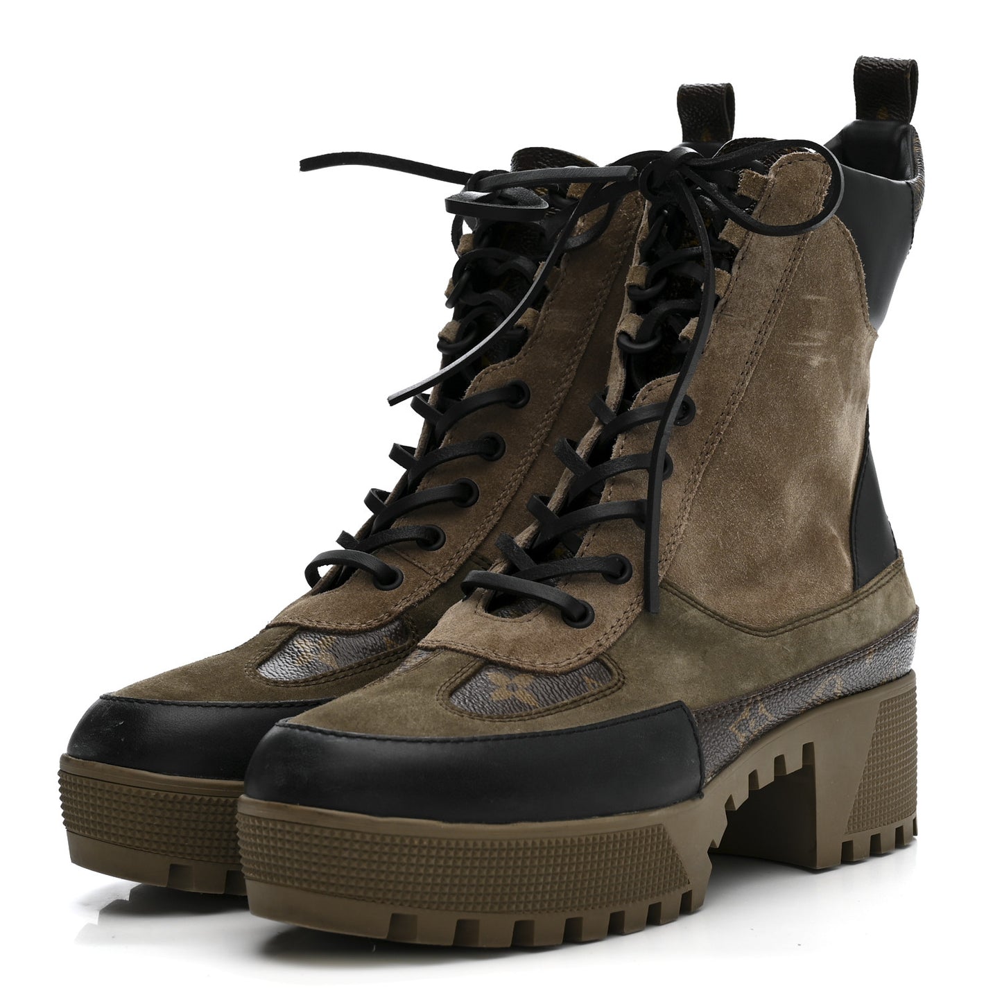 Suede Calfskin Monogram Laureate Platform Desert Boots 38.5 Taupe
