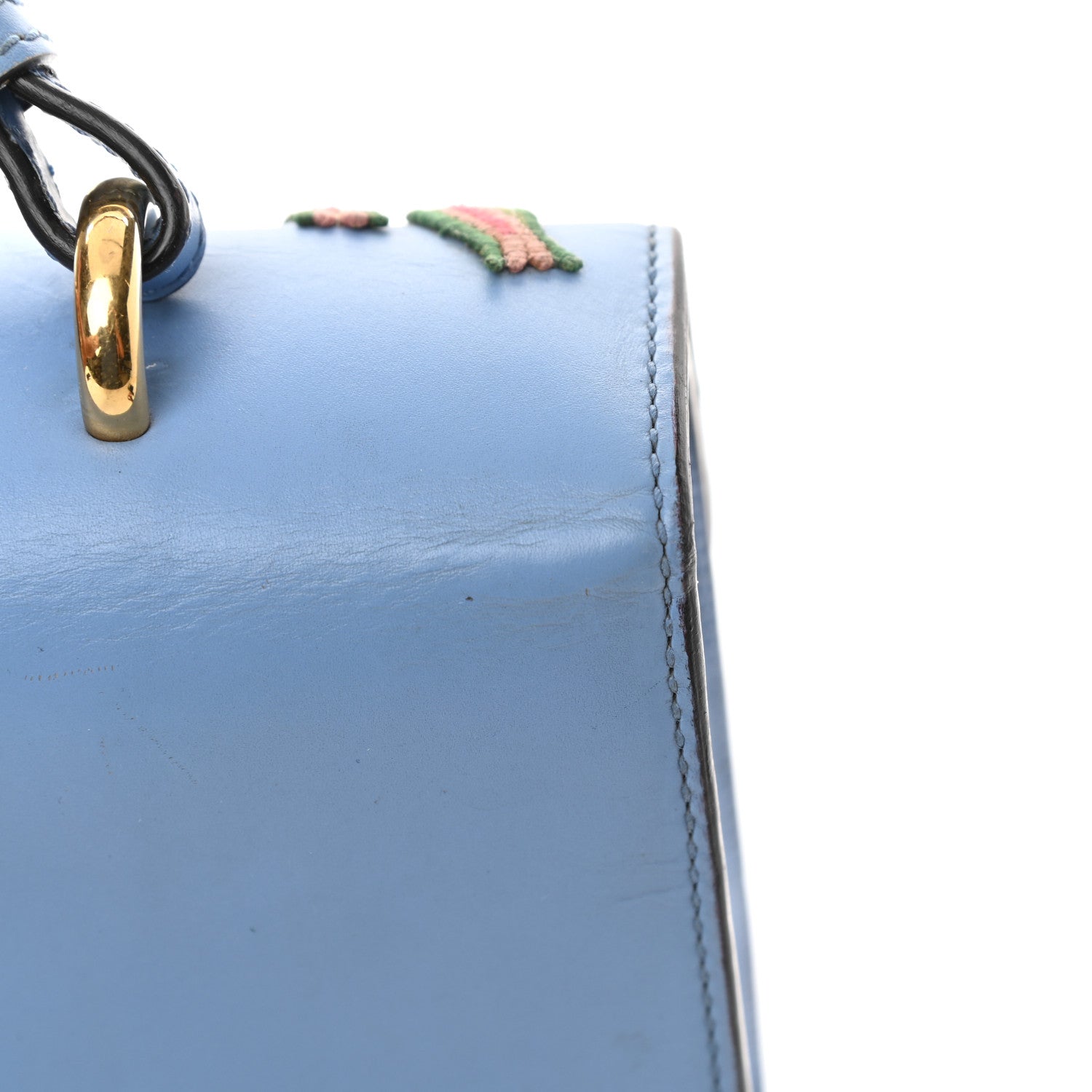 Gucci Calfskin Embroidered Medium Sylvie Top Handle Bag Clear Sky Blue 14 of 19