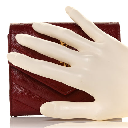 Saint Laurent Grain De Poudre Matelasse Chevron Monogram Compact Tri Fold Wallet Red 2 of 8