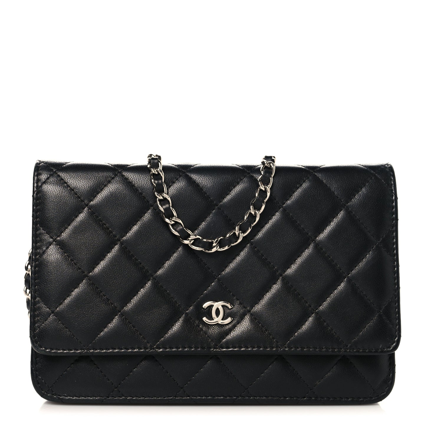 Lambskin Quilted Wallet On Chain WOC Black