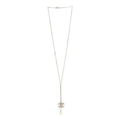 Chanel Baguette Crystal Pearl CC Lariat Necklace Silver 3 of 6