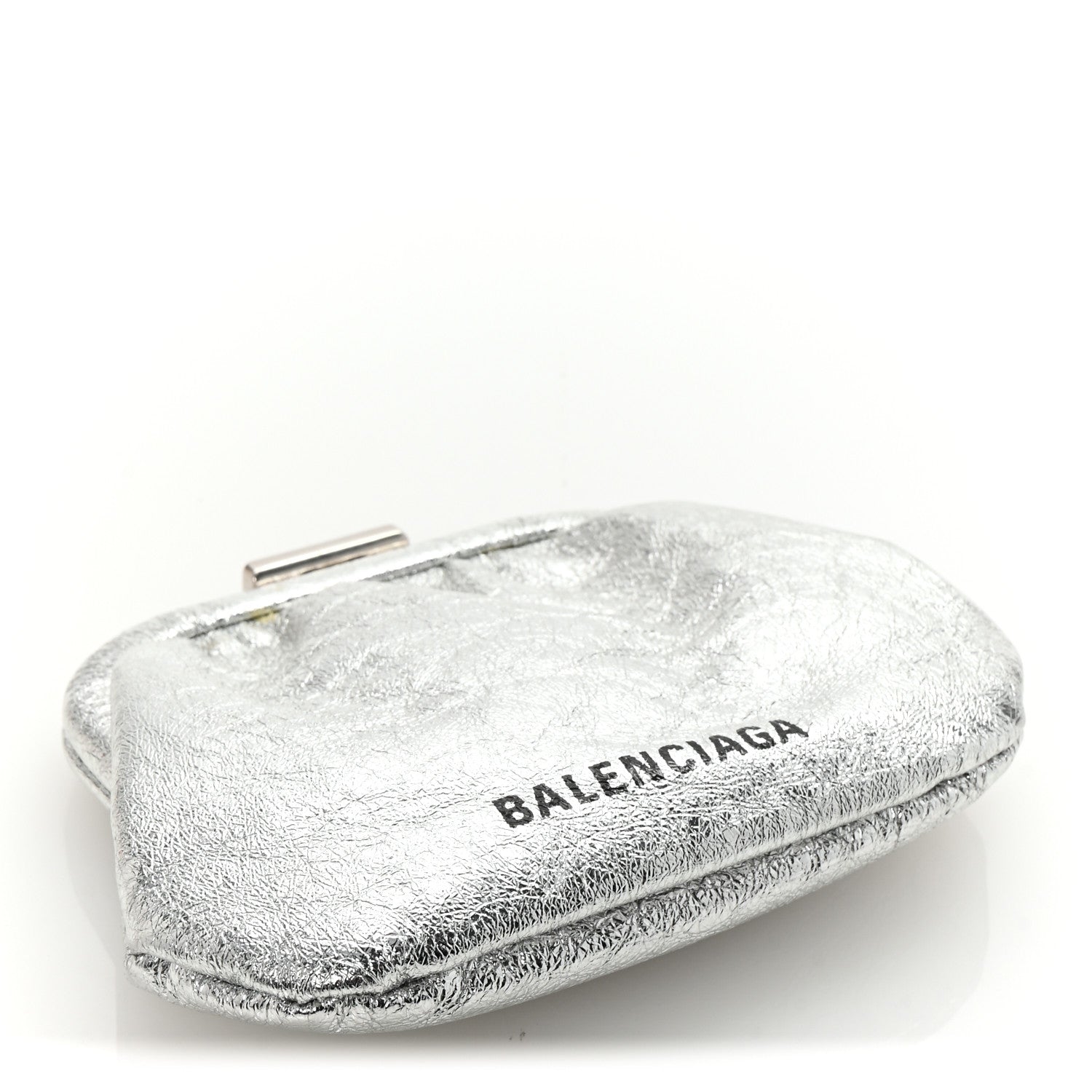 Balenciaga Metallic Textured Calfskin Logo Cloud Coin Purse With Strap Silver 4 of 7