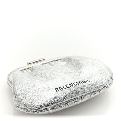 Balenciaga Metallic Textured Calfskin Logo Cloud Coin Purse With Strap Silver 4 of 7