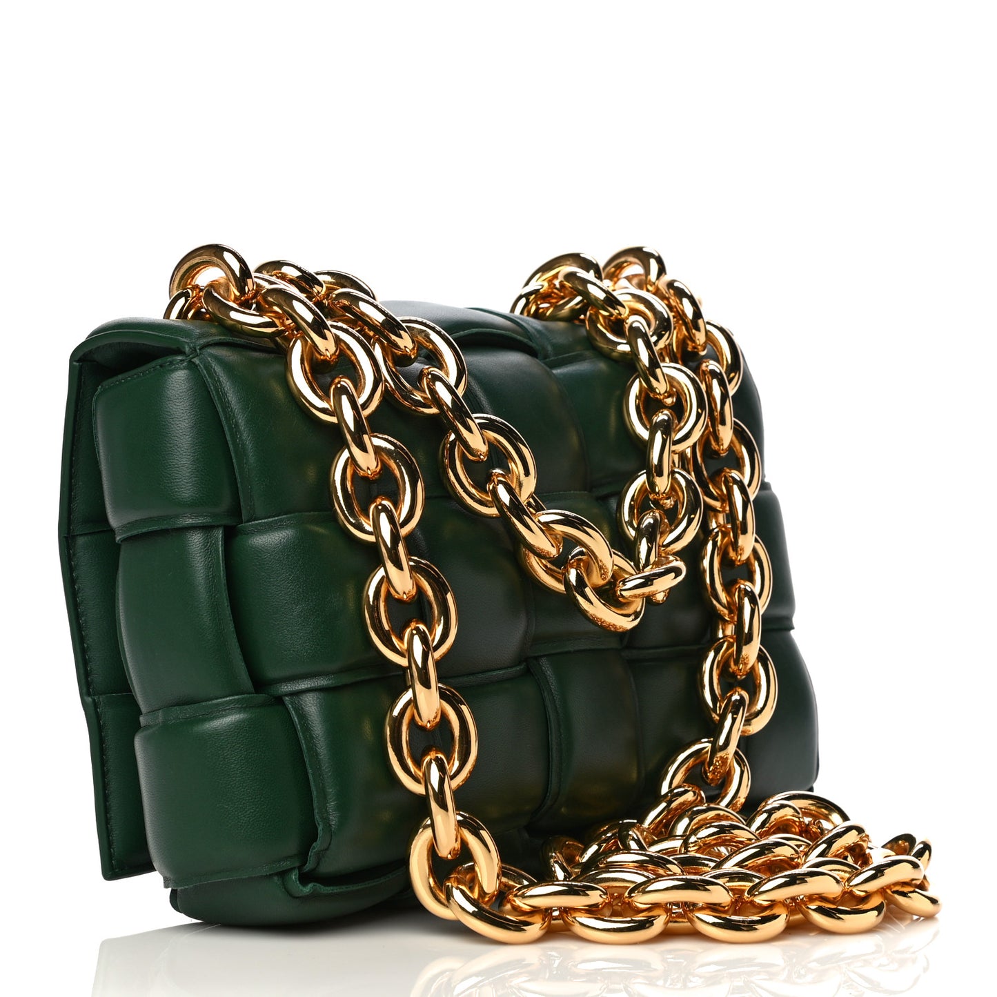 Lambskin Maxi Intreccio Padded Chain Cassette Crossbody Bag Raintree