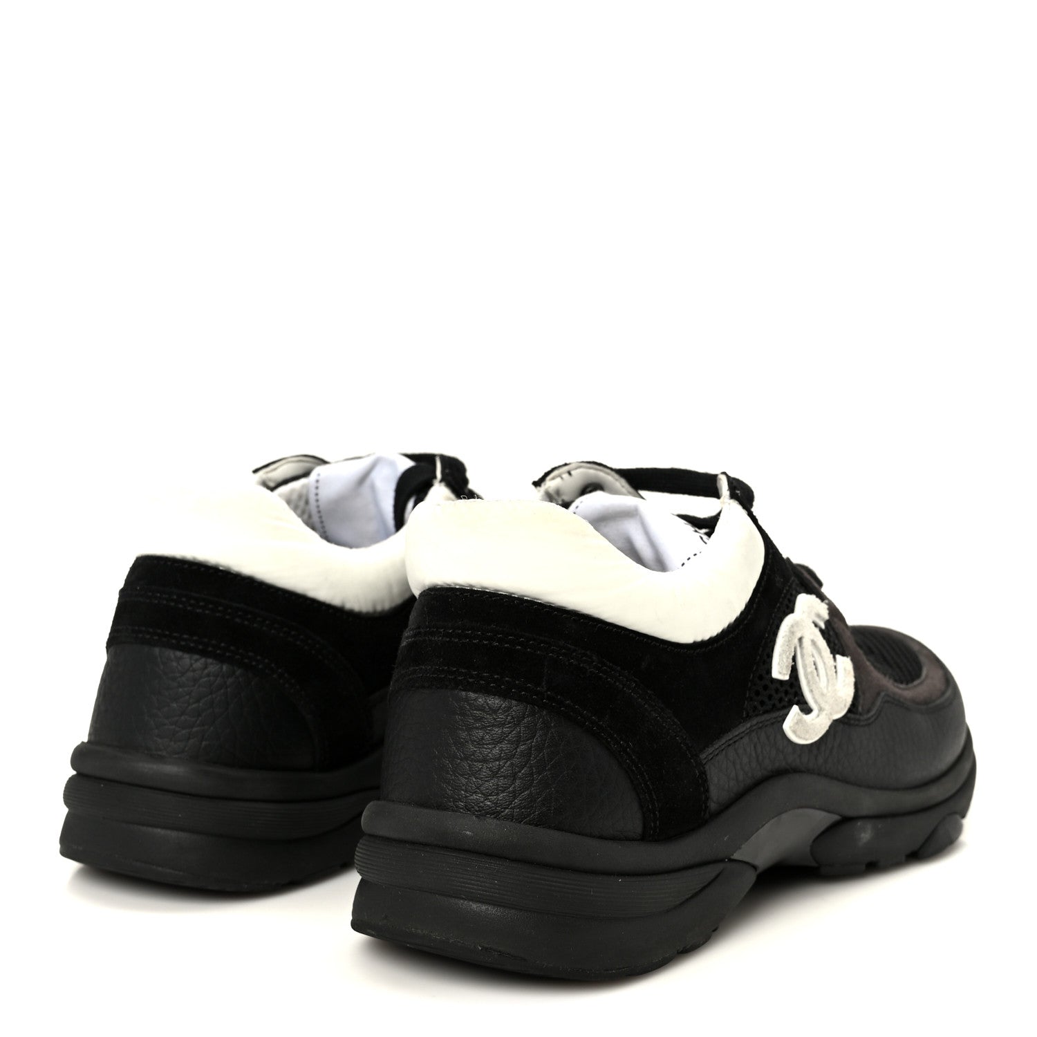 Chanel Mesh Suede Grained Calfskin Womens CC Sneakers 37 Black White 5 of 10