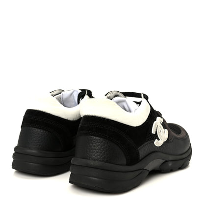Chanel Mesh Suede Grained Calfskin Womens CC Sneakers 37 Black White 5 of 10