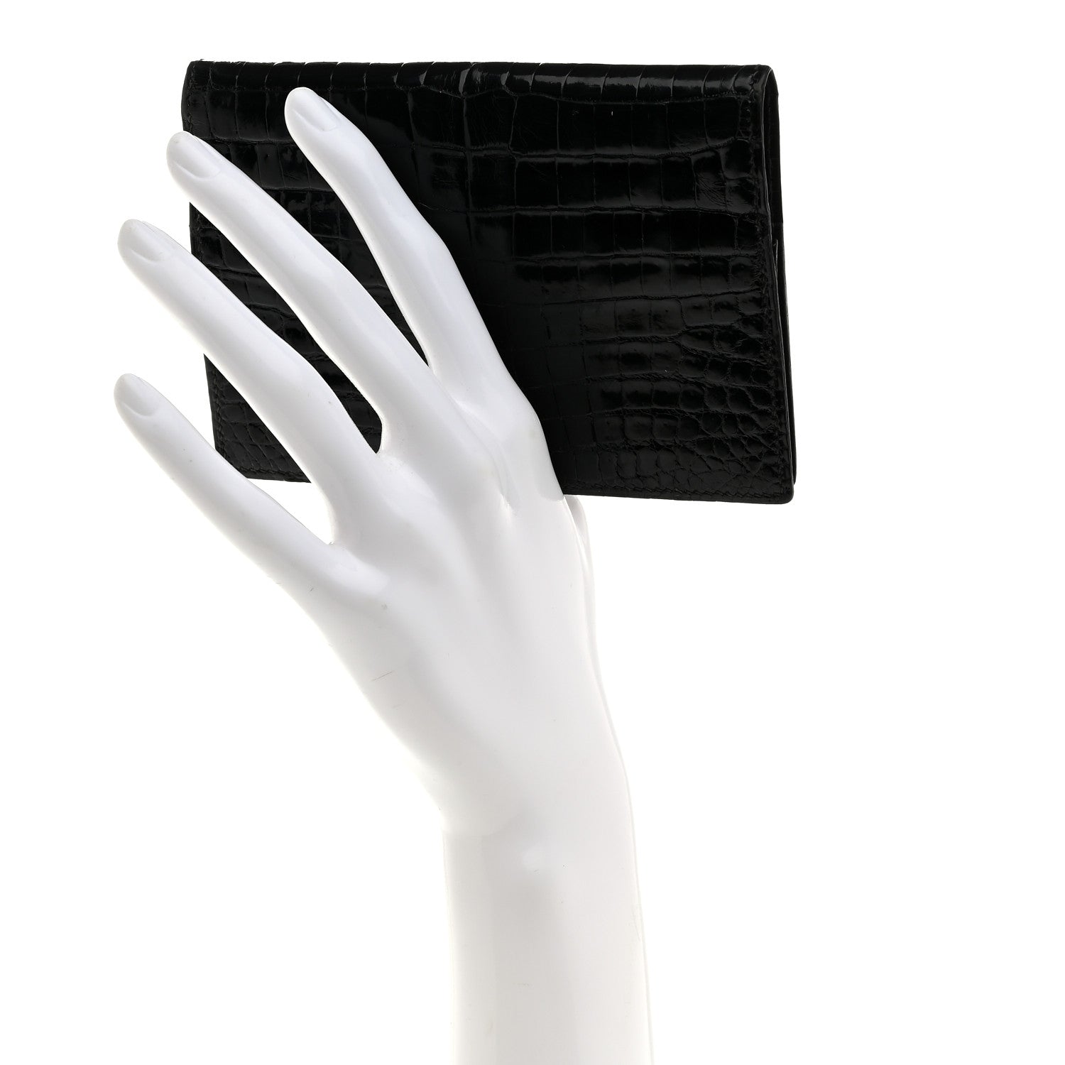 Hermes Shiny Crocodile Passport Holder Black 2 of 7