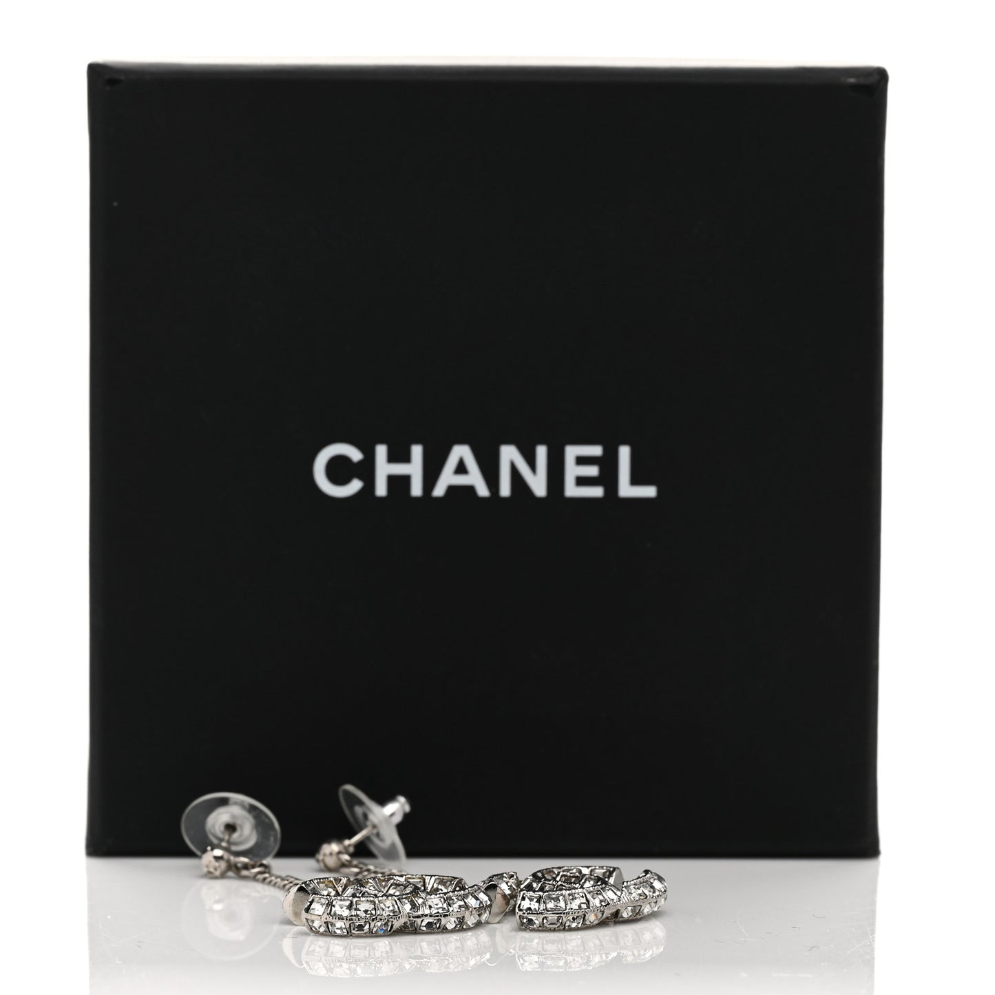 Baguette Crystal CC Drop Earrings Silver
