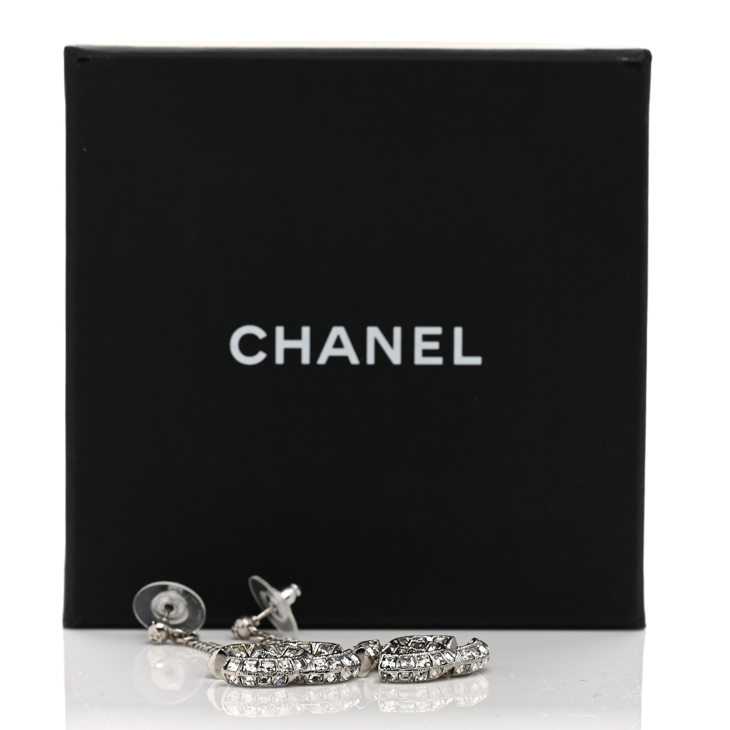 Chanel Baguette Crystal CC Drop Earrings Silver 5 of 5