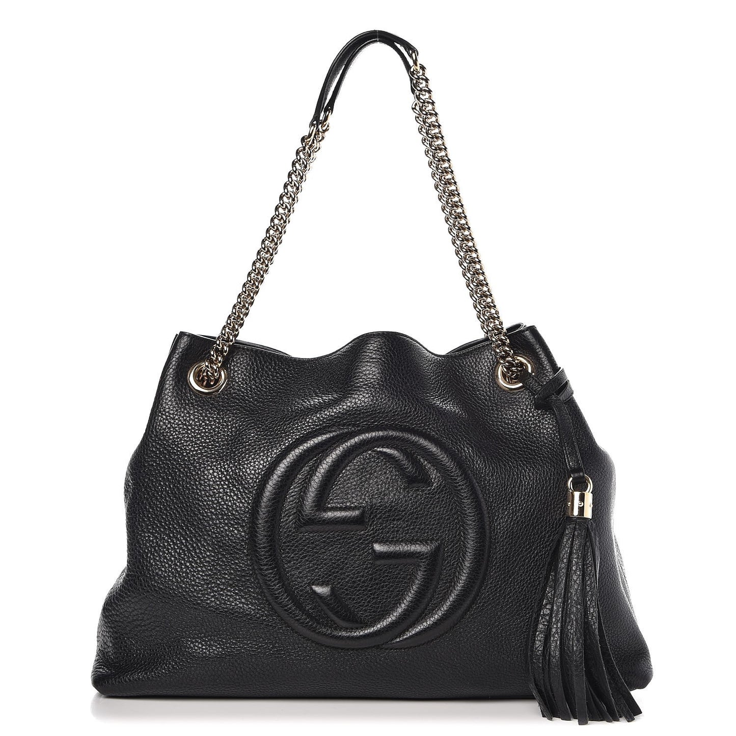 Pebbled Calfskin Medium Soho Chain Shoulder Bag Black