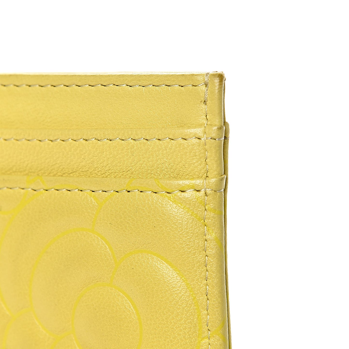 Goatskin Camellia Embossed Card Holder Yellow