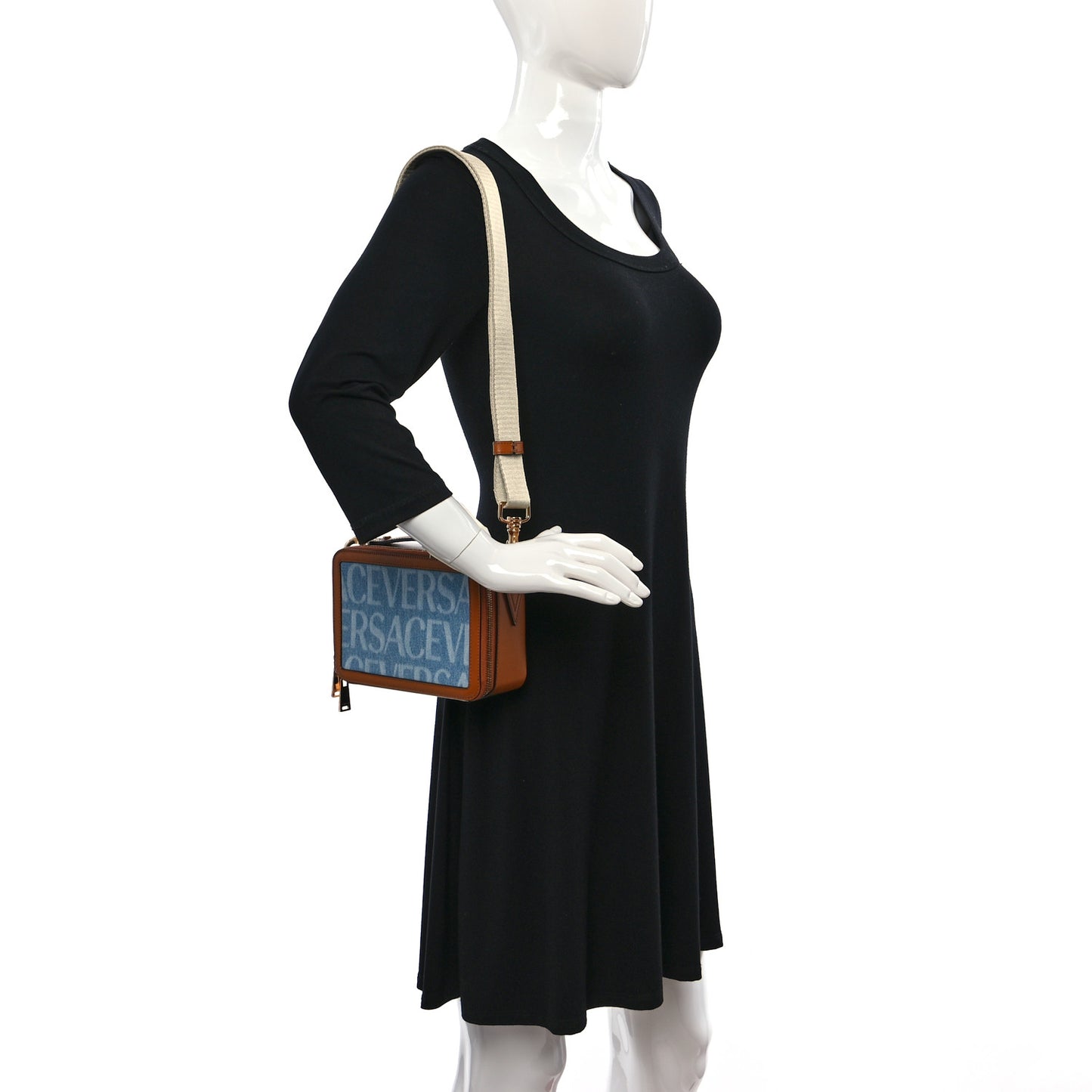 Denim Calfskin Allover Small Messenger Bag Blue