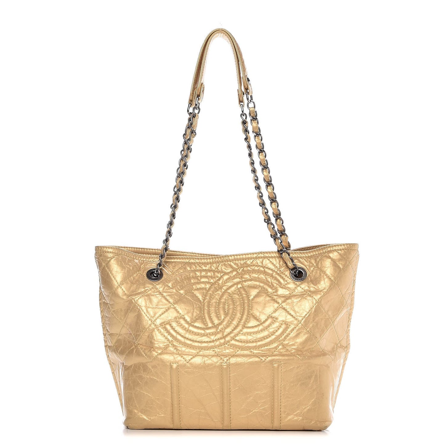 Metallic Aged Calfskin Small Shopping In Moscow Tote Gold
