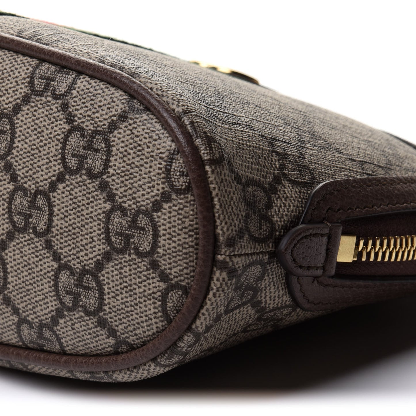 GG Supreme Monogram Textured Calfskin Web Large Ophidia Cosmetic Case Beige Ebony New Acero