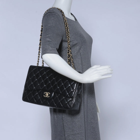 Lambskin Jumbo Single Flap Black