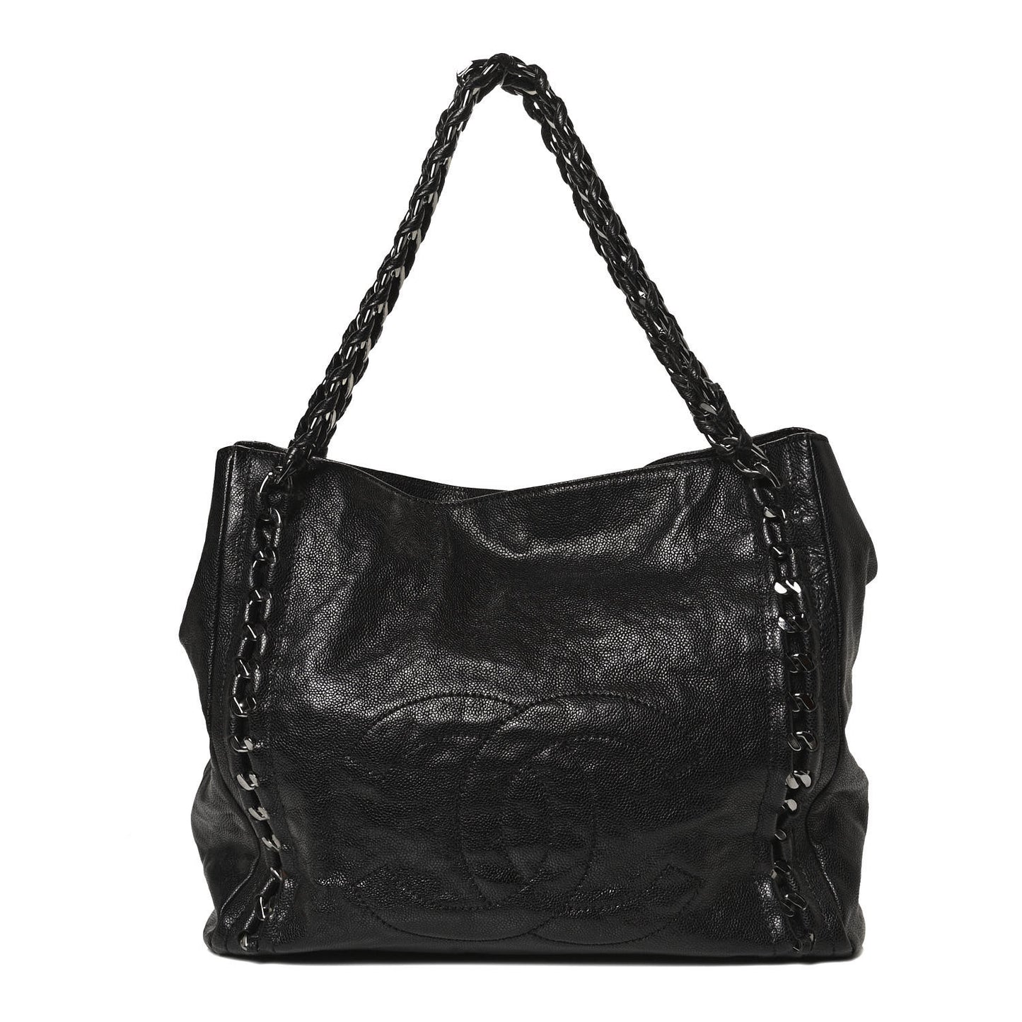 Glazed Caviar Modern Chain Tote Black