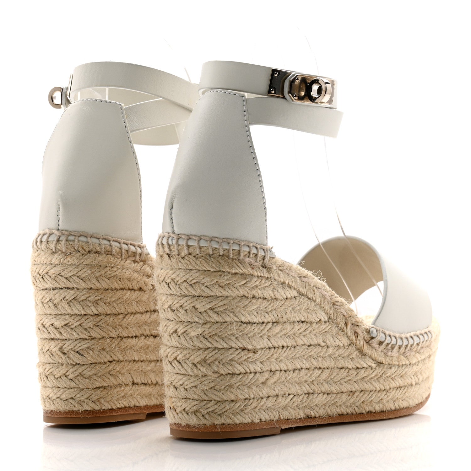 Hermes Calfskin Tivoli Espadrille Wedge Sandals 36 White 4 of 11