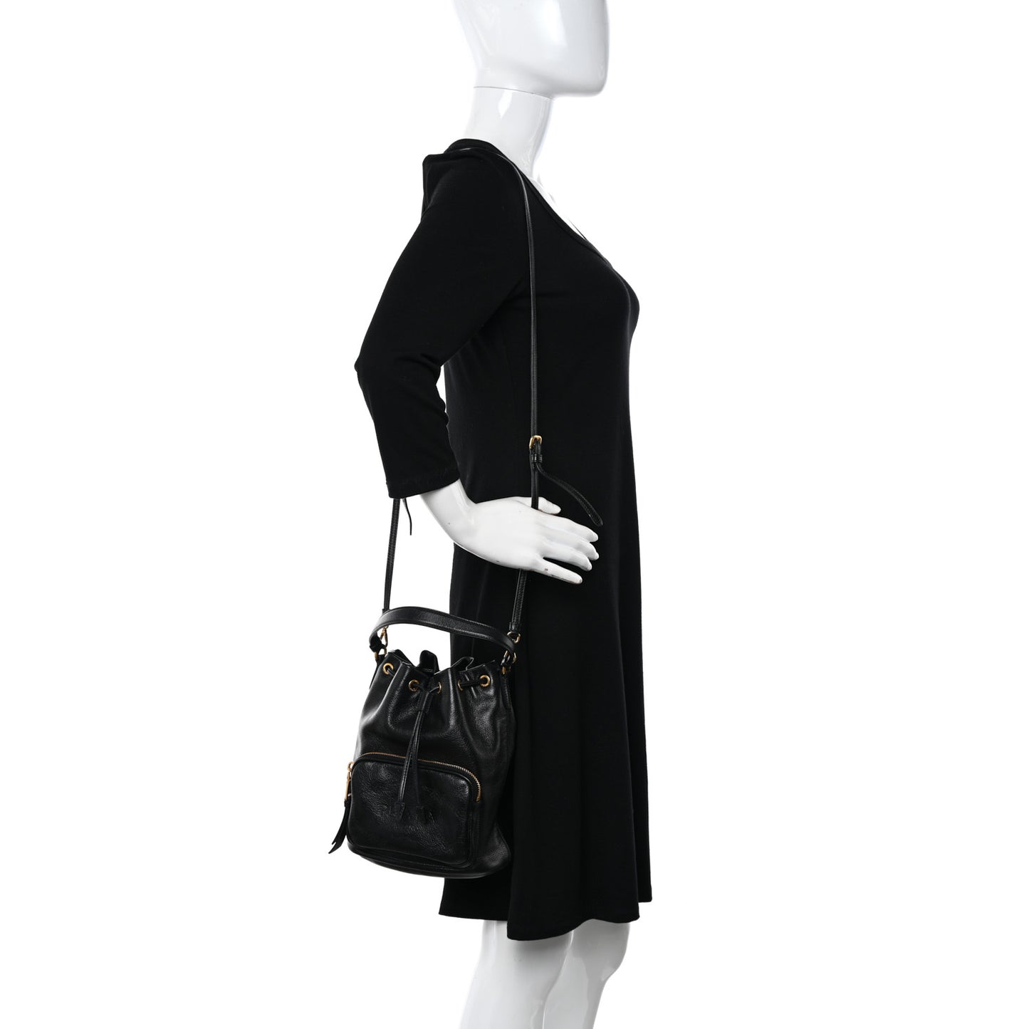 Glace Calfskin Embossed Secchiello Bucket Bag Black