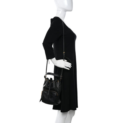 Prada Glace Calfskin Embossed Secchiello Bucket Bag Black 2 of 9